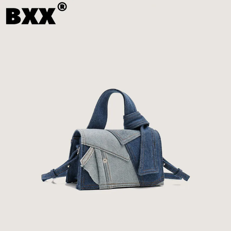 

[BXX] Denim Handbag For Women 2023 New Fashion Patchwork Contrast Color Office Lady Versatile One Shoulder Crossbody Bag 8CY742