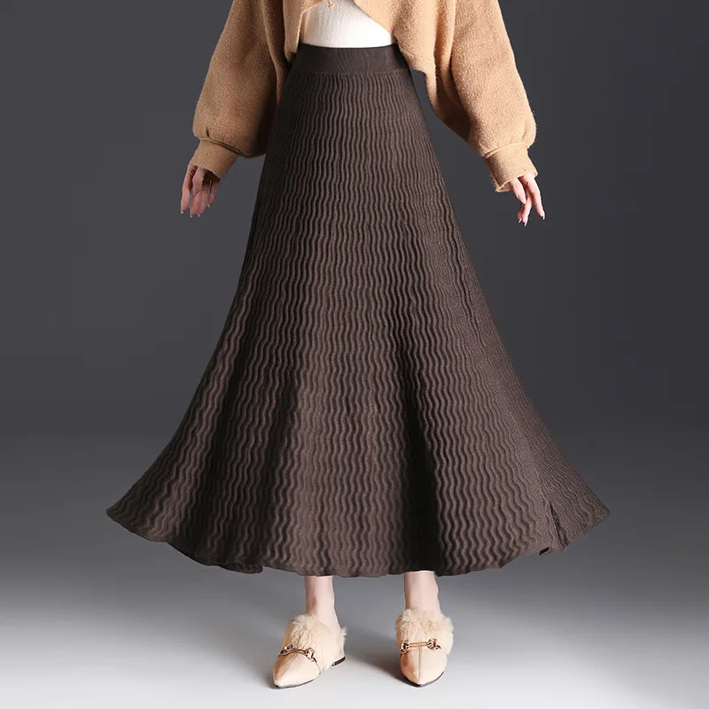 Water Wave Knitted Wool Big Swing Maxi Skirt for Women Autumn Winter Fashion High Waist Casual Loose A-line Long Skirts 8580
Water Wave Knitted Wool Big Swing Maxi Skirt for Women Autumn Winter Fashion High Waist Casual Loose A-line Long Skirts 8580