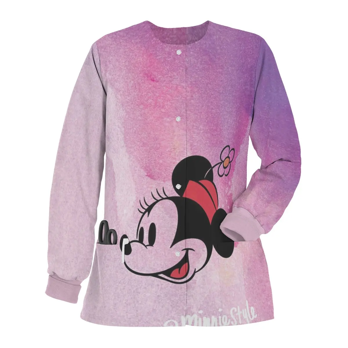 Disney Series Cartoon Print Women's Warm-up Scrub Jacket Front Snap Button Laboratory Beauty Salon Work Uniform
Disney Series Cartoon Print Women's Warm-up Scrub Jacket Front Snap Button Laboratory Beauty Salon Work Uniform