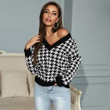2021 Autumn Winter Women Knitted Elegant Sexy Deep V Neck Sweater Houndstooth Sweaters Top Woman Long Sleeve Pullover
2021 Autumn Winter Women Knitted Elegant Sexy Deep V Neck Sweater Houndstooth Sweaters Top Woman Long Sleeve Pullover