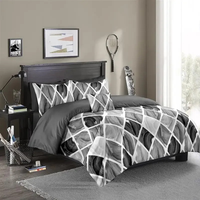 

37Gradient Geometric Plaid Bedding Set Nordic Single Double Queen King 220x240 Duvet Cover Bedclothes Quilt Cover (No Bed Sheet)