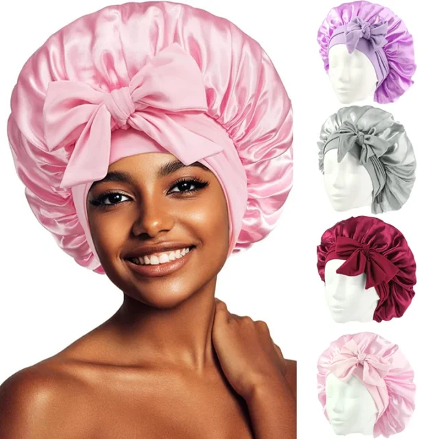 Bonnet de Couchage en Satin avec Nministériels d pour Femme, avec Bande Extensible, Bonnet de Douche de Nuit artificiel astique, Réglable, Solide, Couvre-Tête, Turban 1
