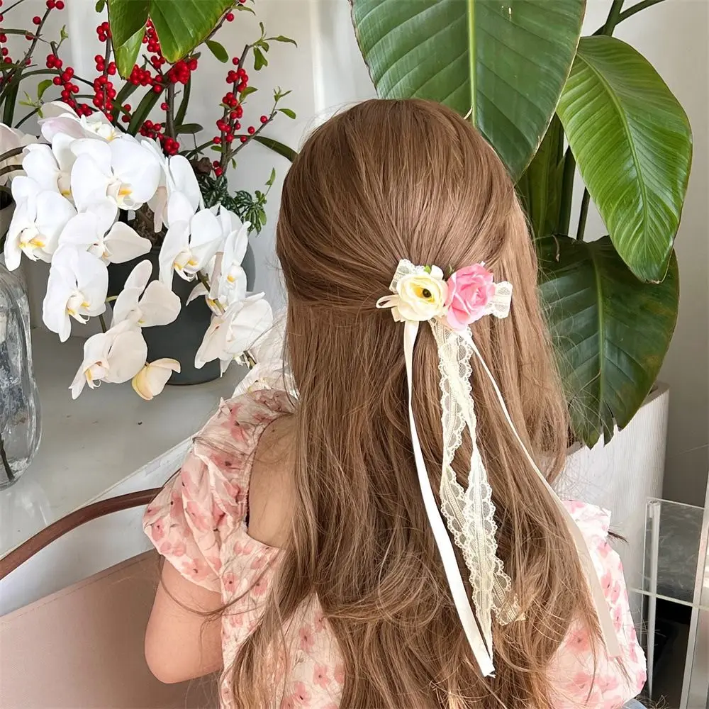 

Tassel Flower Ribbon Bow Hair Clip Korean Style Lace Bowknot Girls Hair Clip Barrettes Duckbill Clip Mesh Rose Flower Hairpins