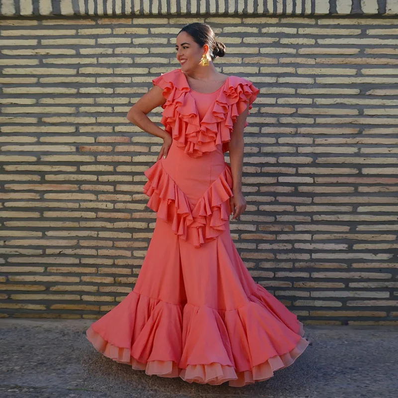 Elegant Coral Ruffles Satin Mermaid Evening Gowns Spanish Style Backless Long Prom Dress Women vestidos de noche Custom Made
Elegant Coral Ruffles Satin Mermaid Evening Gowns Spanish Style Backless Long Prom Dress Women vestidos de noche Custom Made