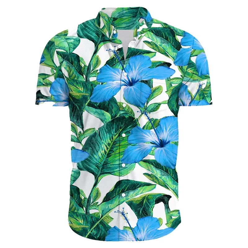 

New Hawaiian Red Leaf Tropical Shirts Florals Men Tops Summer Casual Short Sleeve Button Chemise Loose Vacation Beach Shirt Top