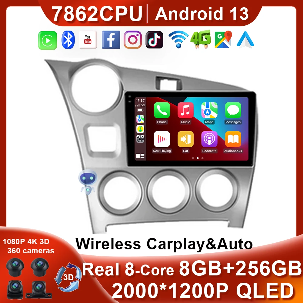 

Беспроводной Автомобильный плеер carplay для Toyota Matrix 2 2004-2008 Carplay GPS-навигация 4G WIFI BT Android Авто DSP No 2Din DVD-плеер