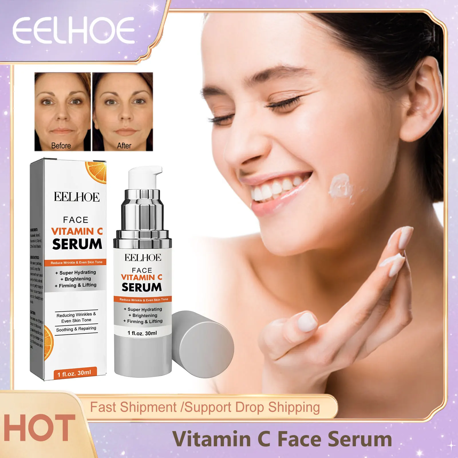 

Vitamin C Face Serum Moisturizing Anti Aging Wrinkles Fade Fine Lines Removal Dark Spots Whitening Facial Skin Essence Products