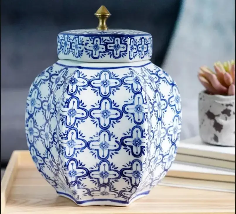 

Blue and White Porcelain Ceramic Jar Storage Tank Tea Caddy Tea Box Decoration Ornaments Organizer Storage Bottle Decorative Jar