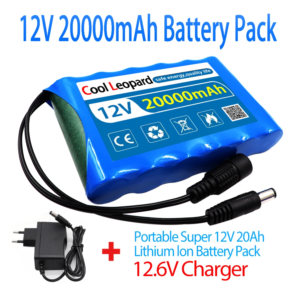 

New Portable 12V 20000mah 3S2P Battery Rechargeable Li-Ion Battery Pack Capacity 12.6v 20Ah For CCTV Camera Monitor + Charger