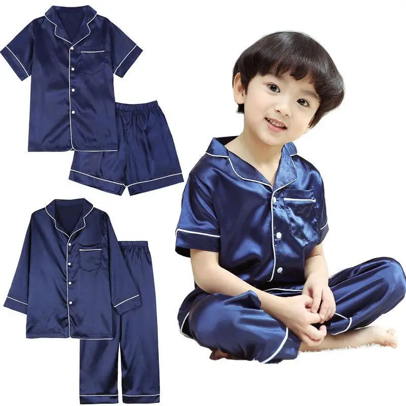 

Spring Summer Autumn Satin Silk Pajamas Sets Teen Girls Boys Pajamas Long/short Sleeve Top Pants Pajama Kids Sleepwear Child Pjs