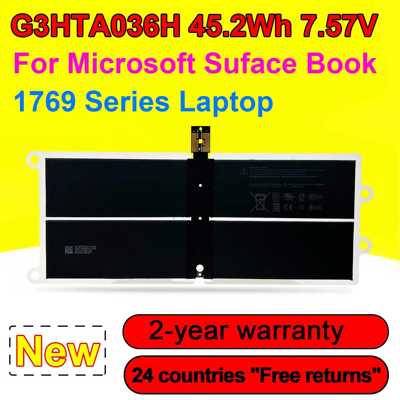 New Laptop Battery For Microsoft Surface Book Laptop 1 2 1769 1782 Series DYNK01 G3HTA036H 7.57V 45.2Wh 5970mAh Replacement
New Laptop Battery For Microsoft Surface Book Laptop 1 2 1769 1782 Series DYNK01 G3HTA036H 7.57V 45.2Wh 5970mAh Replacement