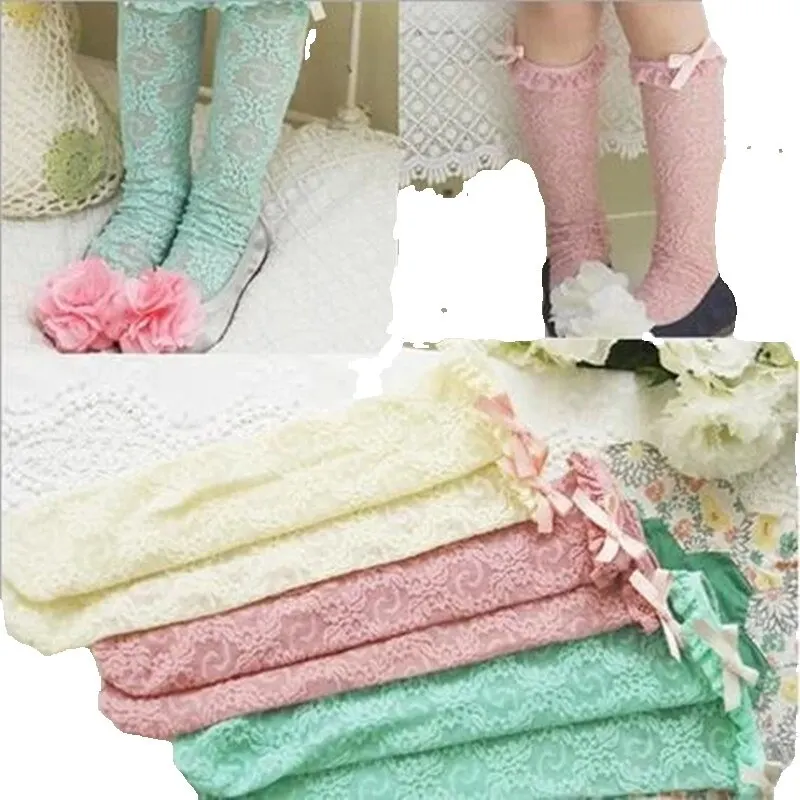 

Summer 1-5 Years Old Girls Hollow Out Lace Bowknot Knee-high Socks Princess Socks Children Socks 3 Pairs/lot