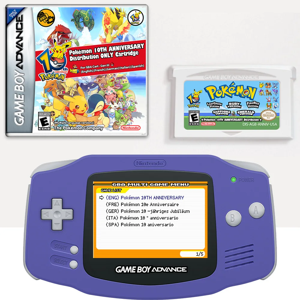

Pokemon Event 10th Anniversary Distribution GBA Cart - Gen III GBA Game Cassette Original Pikachu Charizard Collection Card Toys