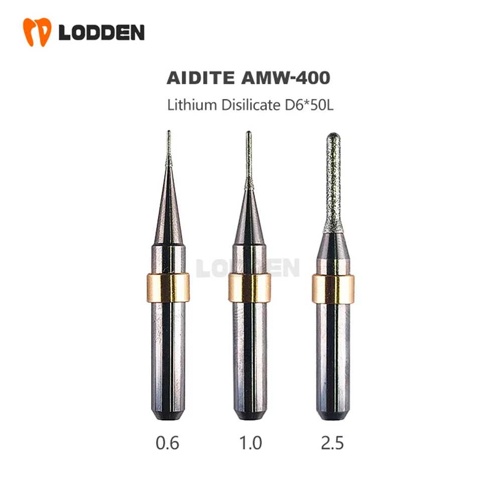 

Aidite Milling Burs AMW-400 Lithium Disilicate Dental Lab Material Grinding Coating D6 * 0.6/1.0/2.5mm Milling Cutting Drills