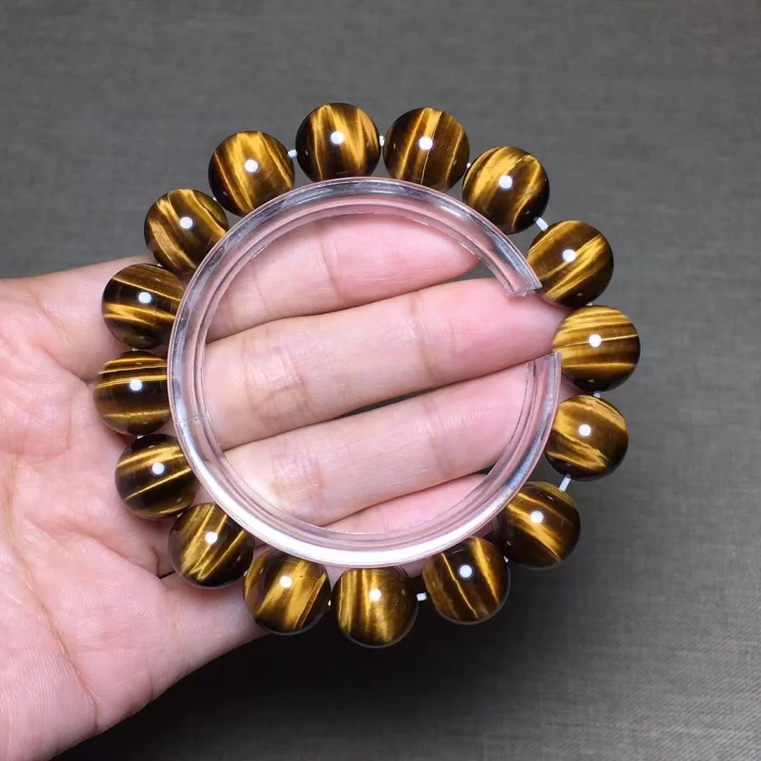 

12 мм натуральный желтый тигровый глаз браслет для женщин леди мужчин богатство любовь подарок рейки хрустальные круглые бусины камень ювелирные изделия на нитях AAAAA