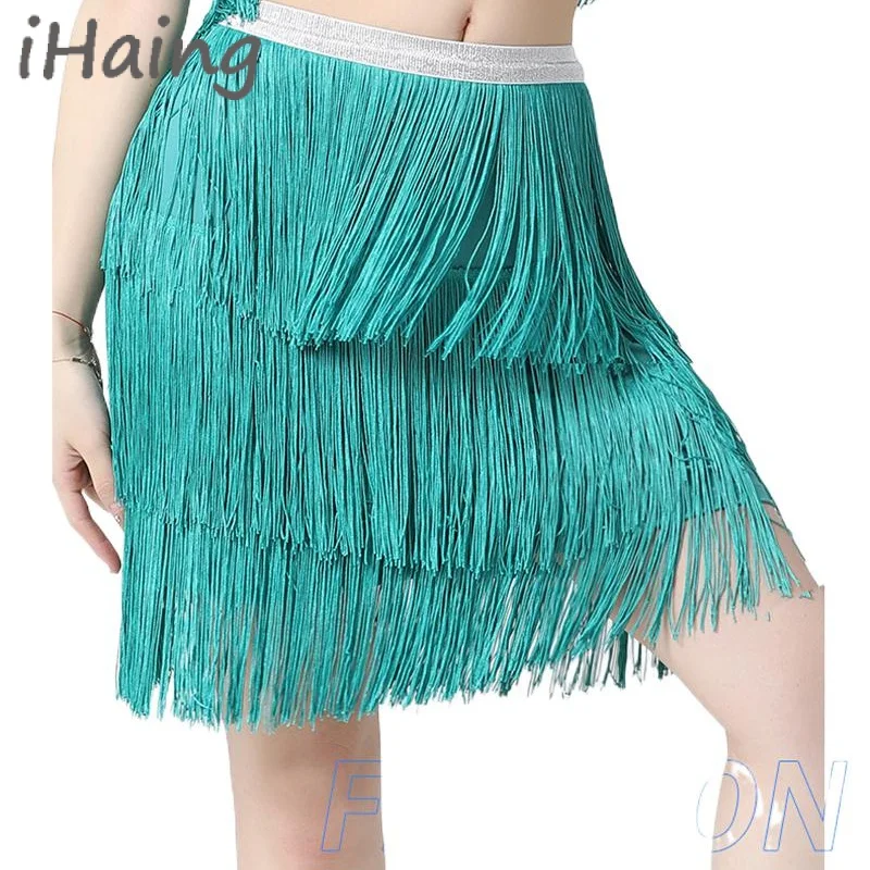

Women 3 Layers Tassel Belly Dance Hip Scarf Stage Costume Fringe Waist Belt Rave Outfit Wrap Towel Lesson Wear Skirt Clothing