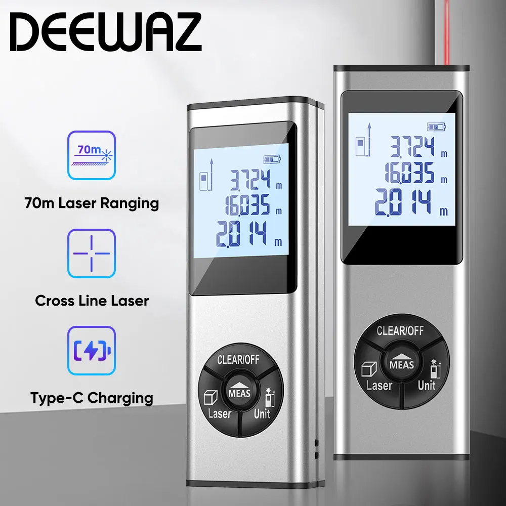 

DEEWAZ Laser Distance Meter 70m Rangefinder Rechargeable Digital Range Finder Measurement Tool