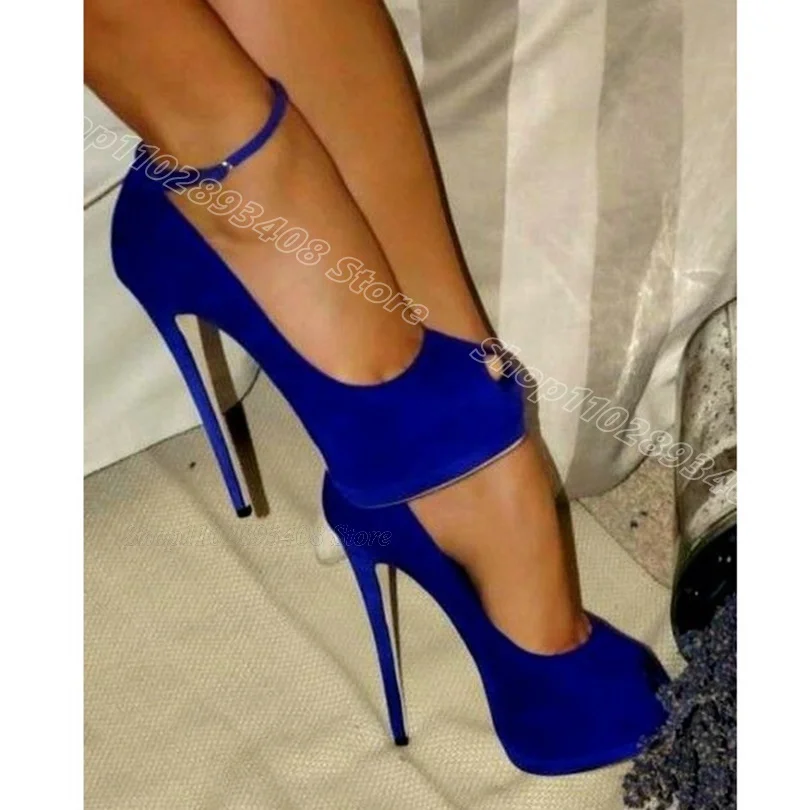 

Blue Flock Peep Toe Platform Pumps Ankle Buckle Stiletto British Style Party Casual for Women Shoes 2024 Zapatos Para Mujere