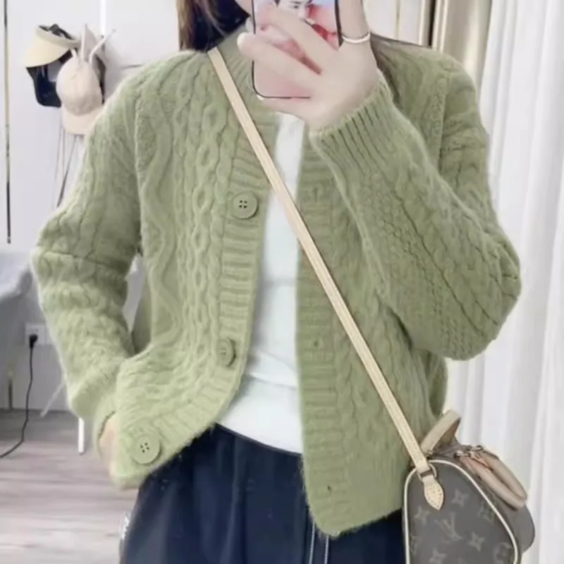 

Autumn Loose Cardigans Casual Vintage Women Knitted Sweaters Fashion Korean Long Sleeve Knitwear Female O-neck Sweater NS5765