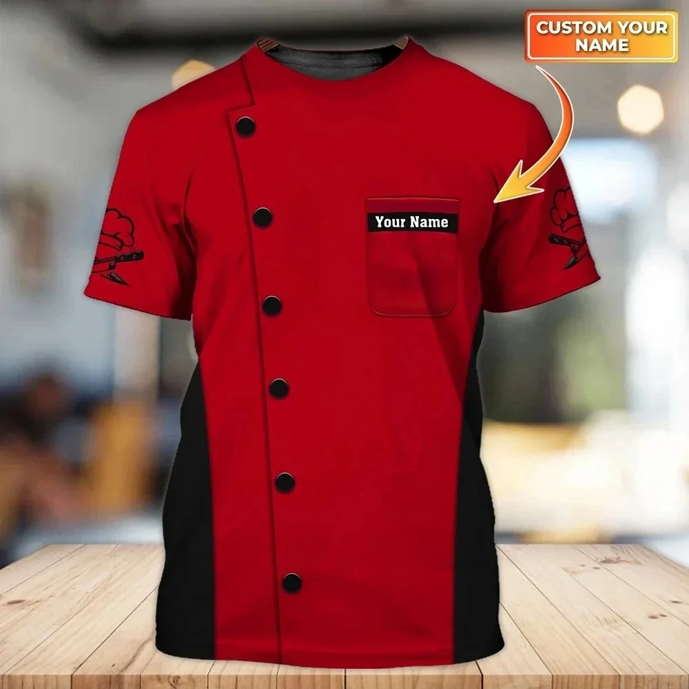 

Модная Летняя мужская футболка с индивидуальным названием для ресторана, футболка с 3D принтом, унисекс, Рабочая футболка для шеф-повара, футболка с коротким рукавом