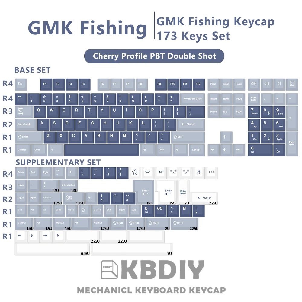 KBDiy GMK Fishing ABS Keycap Blue Cherry Profile ISO Double Shot 173 Key Caps Set for Mechanical Gaming Keyboard Custom Keycaps
KBDiy GMK Fishing ABS Keycap Blue Cherry Profile ISO Double Shot 173 Key Caps Set for Mechanical Gaming Keyboard Custom Keycaps