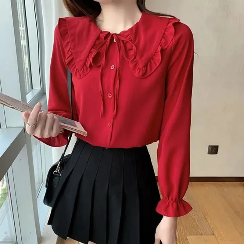 Womens Retro Collar Shirt Long Sleeve Shirt 2023 Chic Female Spring And Autumn Shirt Tops
Womens Retro Collar Shirt Long Sleeve Shirt 2023 Chic Female Spring And Autumn Shirt Tops