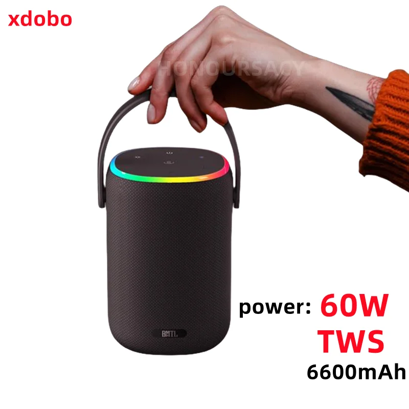 

XDOBO BMTL Portable Outdoor Waterproof IPX7 60W High-power Bluetooth Speaker RGB Wireless Subwoofer TWS Bucket Speaker Type-C