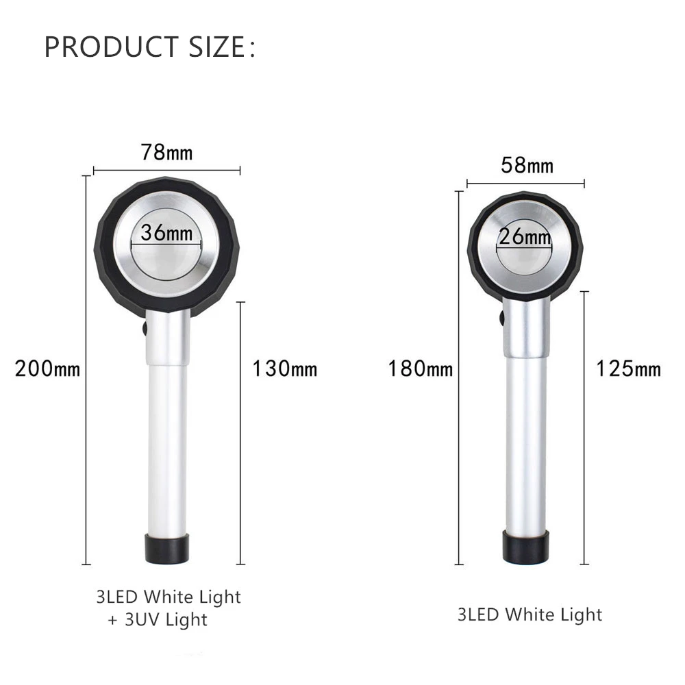 Generic Handheld Illuminated Loupe Glasses Magnifier With UV Light Dermatoscope Clear Vision