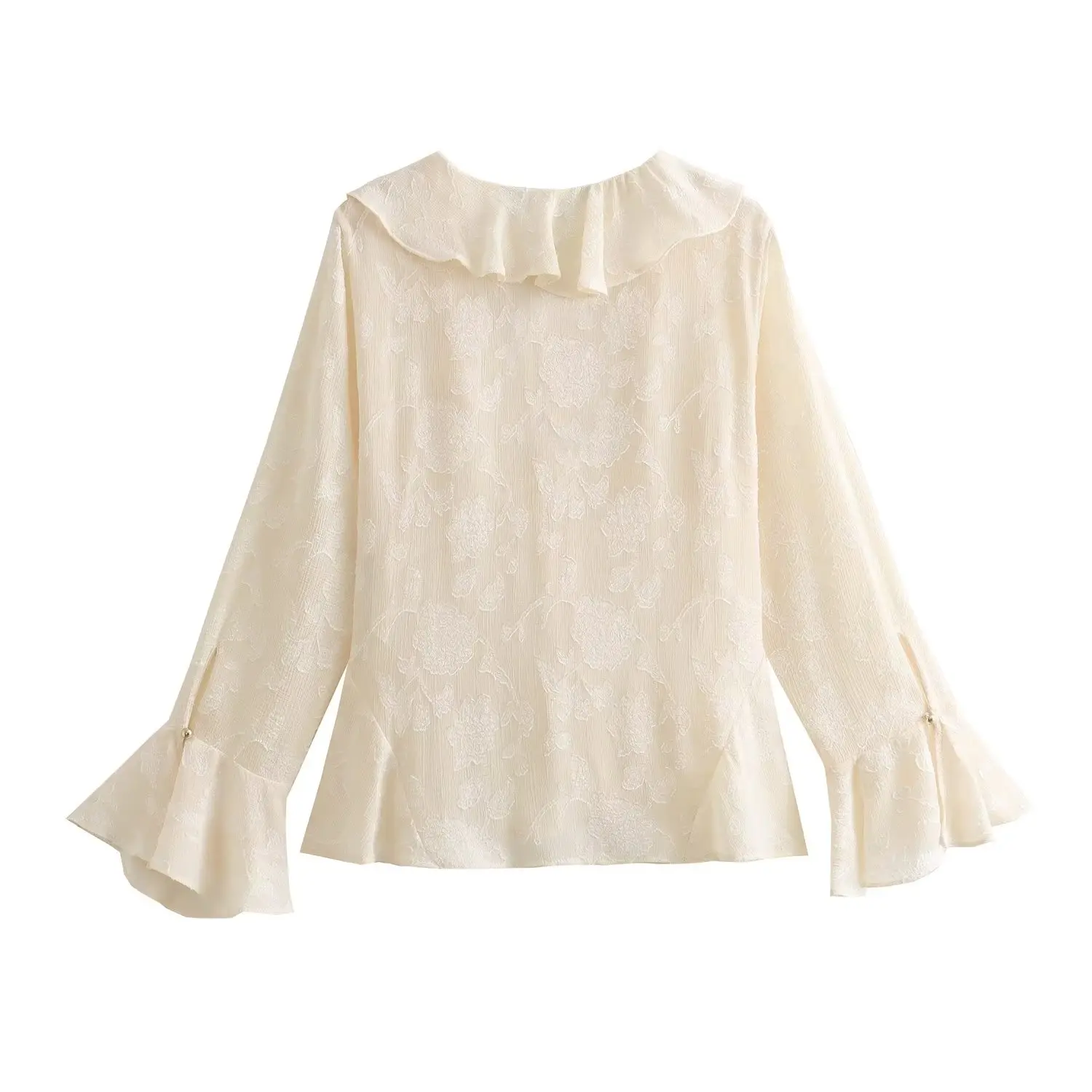 

Jenny&Dave Autumn French Fashion Ladies Blouse Top Ruffled V-neck Flare Sleeve Chiffon Shirt Women's