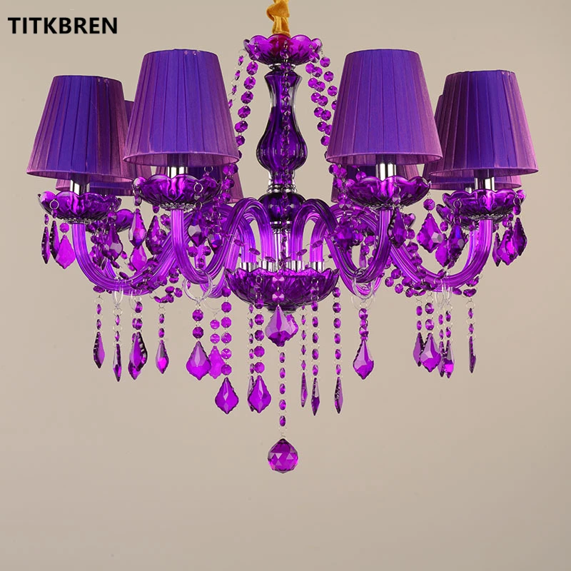 

Modern Purple Crystal Chandelier European Home Luxury Candle Pendant Light for Living Room Bedroom 6/8/10 Arm Romantic Fixtures