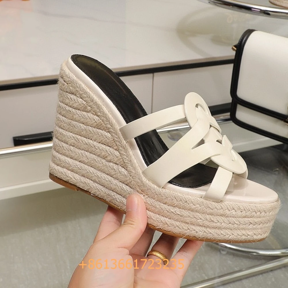 

Corss Strap Patent Leather Platform Women Sandals Wedges Espadrilles Slip On Fashion Heels Open Toe 2024 Summer Newest Slides