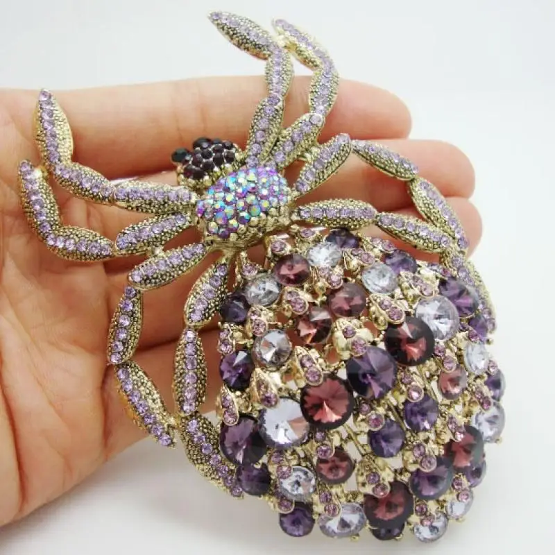 

High Quality Luxury Amethyst Zircon Big Spider Brooch Women's Personality Exaggerated Elegant Charm Dress Accessories