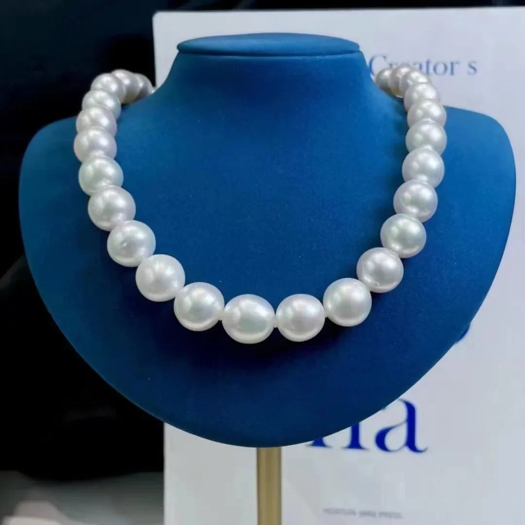 

Huge Charming 18"13-14mm Natural Sea Genuine White Round Pearl Necklace For Women Jewelry Necklace Chains