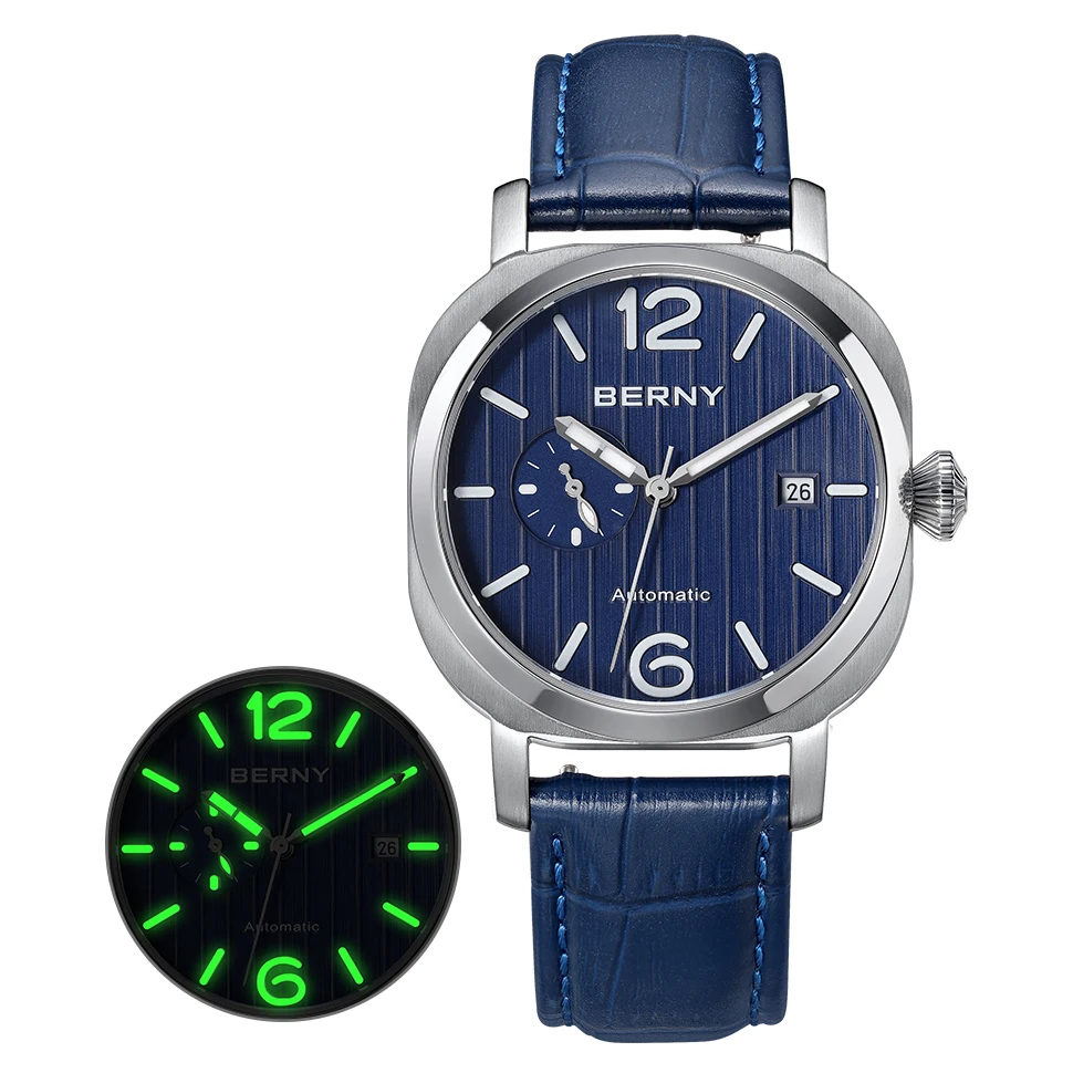 

BERNY Mechanical Watch Men MIYOTA 8217 Waterproof 5ATM Luminous Date Sapphire 24-Hour Automatic Self-Wind Watch for Men