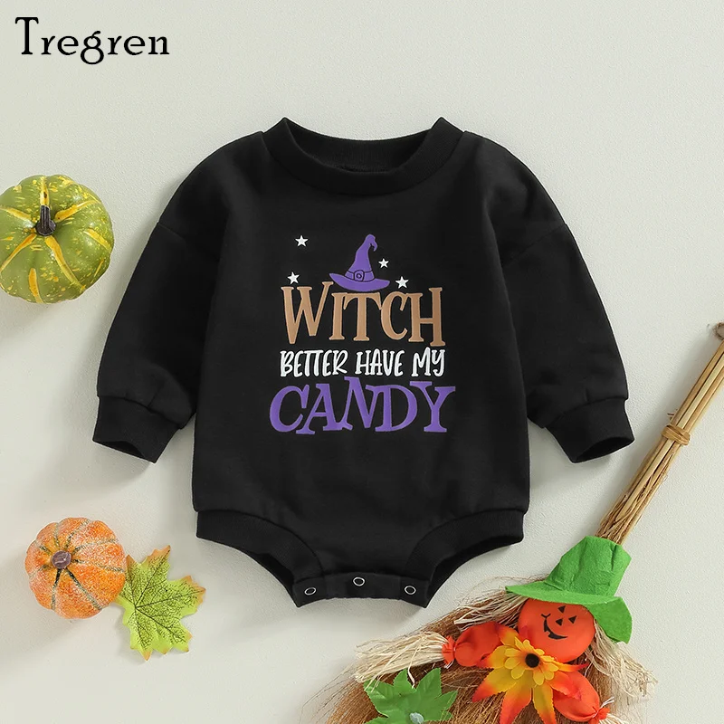 Tregren 0-18M Baby Halloween Clothes Letter Witch Print Sweatshirt Rompers Fall Long Sleeve Jumpsuit for Infant Boys Girls
Tregren 0-18M Baby Halloween Clothes Letter Witch Print Sweatshirt Rompers Fall Long Sleeve Jumpsuit for Infant Boys Girls