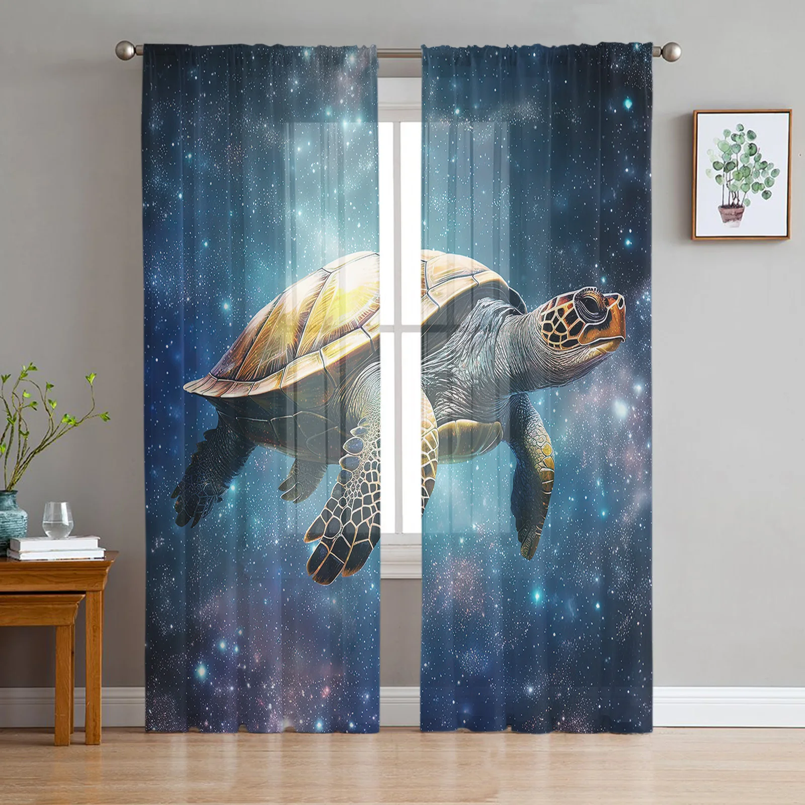 

Turtle Stars Milky Way Tulle Curtains for Living Room Sheer Curtain for Bedroom Window Blinds Voile Curtains