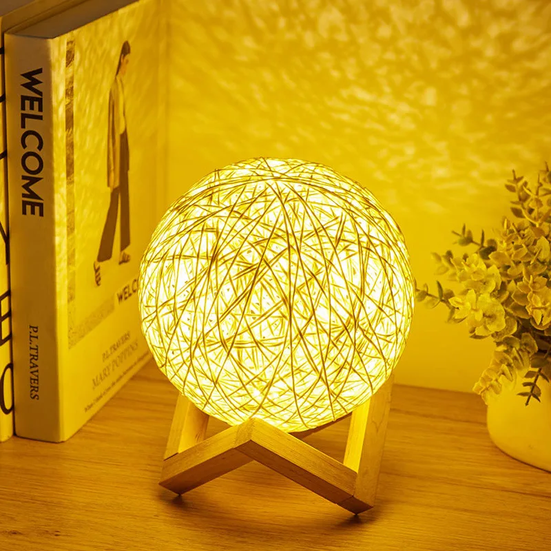 

Креативный энергосберегающий ночник, лампа для прикроватного столика в спальню, маленький подарок, пеньковый шар, украшение для спальни, лампа в виде Луны, настольная лампа