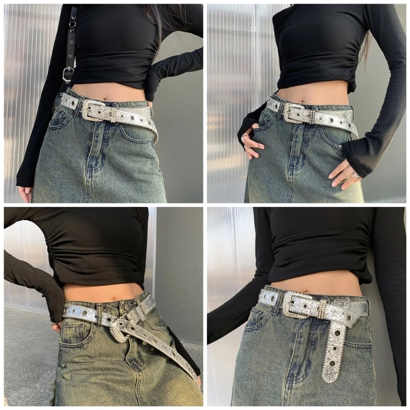 

Female PunkStyle Belt Glittering Waist Belt for Pants Jeans Teens Girl Fashion Waistband Waist Decors
