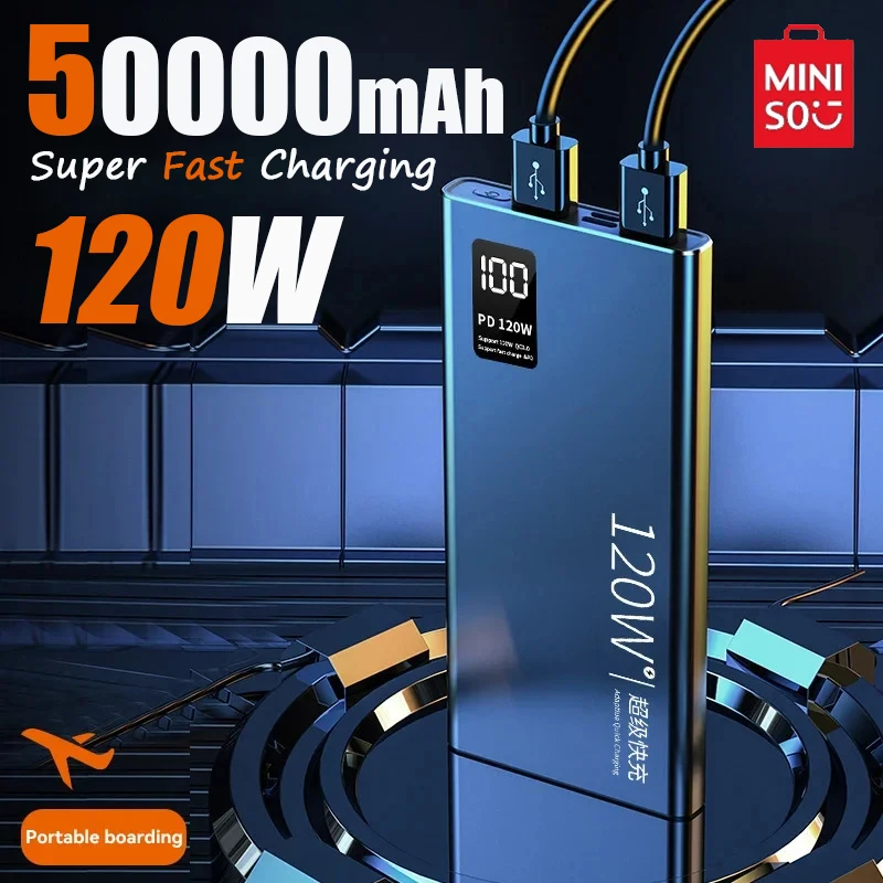 Портативное зарядное устройство Miniso высокой емкости, 120 Вт, 50000 мАч, супер быстрая зарядка, портативное зарядное устройство для iPhone, Samsung, Huawei
Портативное зарядное устройство Miniso высокой емкости, 120 Вт, 50000 мАч, супер быстрая зарядка, портативное зарядное устройство для iPhone, Samsung, Huawei