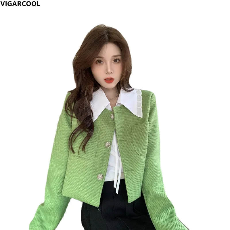 Green tweed Jacket Temperament Women's 2022 High-end Autumn Women's Jacket 2022 New French retro short design long-sleeved Top
Green tweed Jacket Temperament Women's 2022 High-end Autumn Women's Jacket 2022 New French retro short design long-sleeved Top