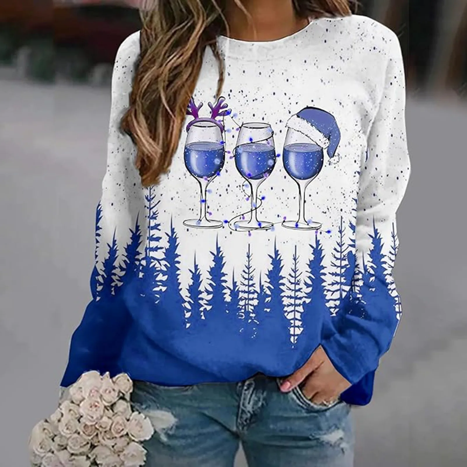 Distress Tops Women Women Autumn And Winter Casual Retro Sweatshirt Christmas Wine Glass Print Long Plain Womens Hoodie Pullover 
Distress Tops Women Women Autumn And Winter Casual Retro Sweatshirt Christmas Wine Glass Print Long Plain Womens Hoodie Pullover