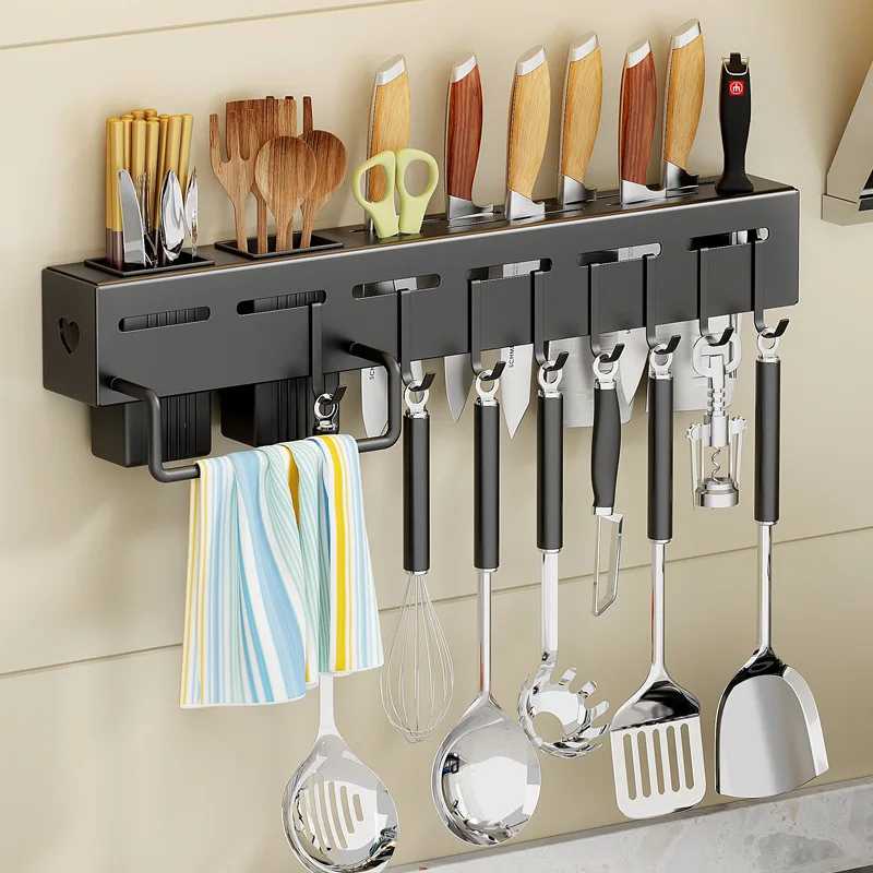 

Stainless Steel Kitchen Storage Rack Wall-mounted Multifunctional Storage Knife Rack with Multiple Storage Brackets and Hooks