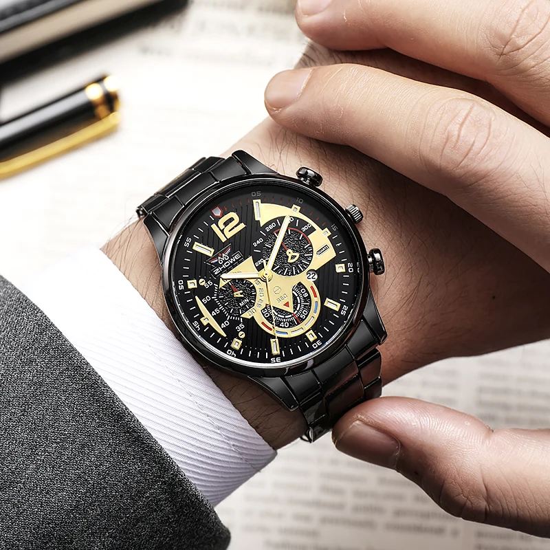 

Men Stainelss Steel Watch 2024 New Fashion Calendar Luminous Quartz Wristwatch Analog Male Casual Sports Military Clock Relogio