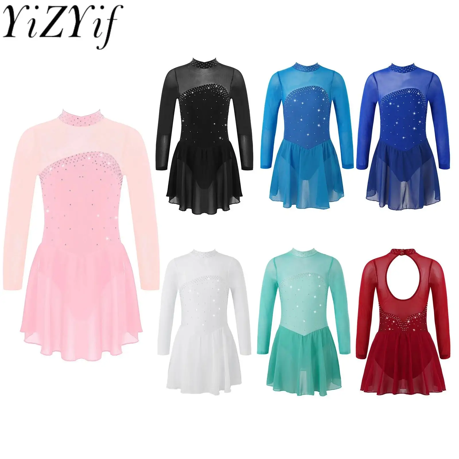 Girls Shiny Rhinestone Sheer Mesh Ballet Dance Leotard Dress Kids Long Sleeves Keyhole Back Ice Skating Performance Show Costume 
Girls Shiny Rhinestone Sheer Mesh Ballet Dance Leotard Dress Kids Long Sleeves Keyhole Back Ice Skating Performance Show Costume