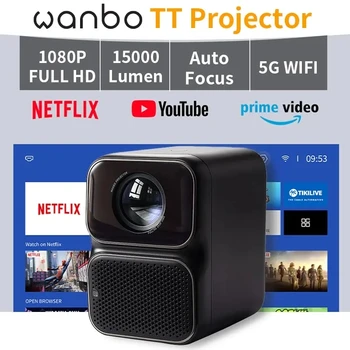 Wanbo TT 시어터 캠핑용 돌비 오디오 빔 프로젝터, 4k 1080P 와이파이 5G 리눅스 시스템, 15000 루멘, 야외용 TT 프로젝터