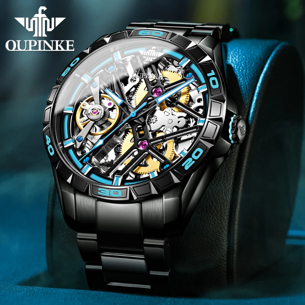 

Новые оригинальные автоматические механические часы OUPINKE с сапфировым зеркалом для мужчин, водонепроницаемые светящиеся роскошные мужские наручные часы-скелетоны