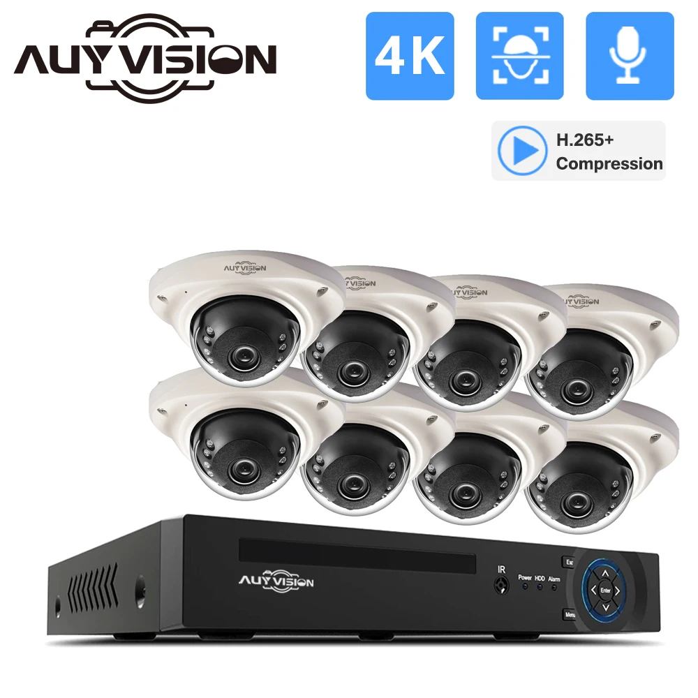 

H.265+ 8CH 8MP 4K POE NVR CCTV System Vandalproof 8MP Indoor Dome Audio IP Camera P2P Remote Video Security Surveillance Set