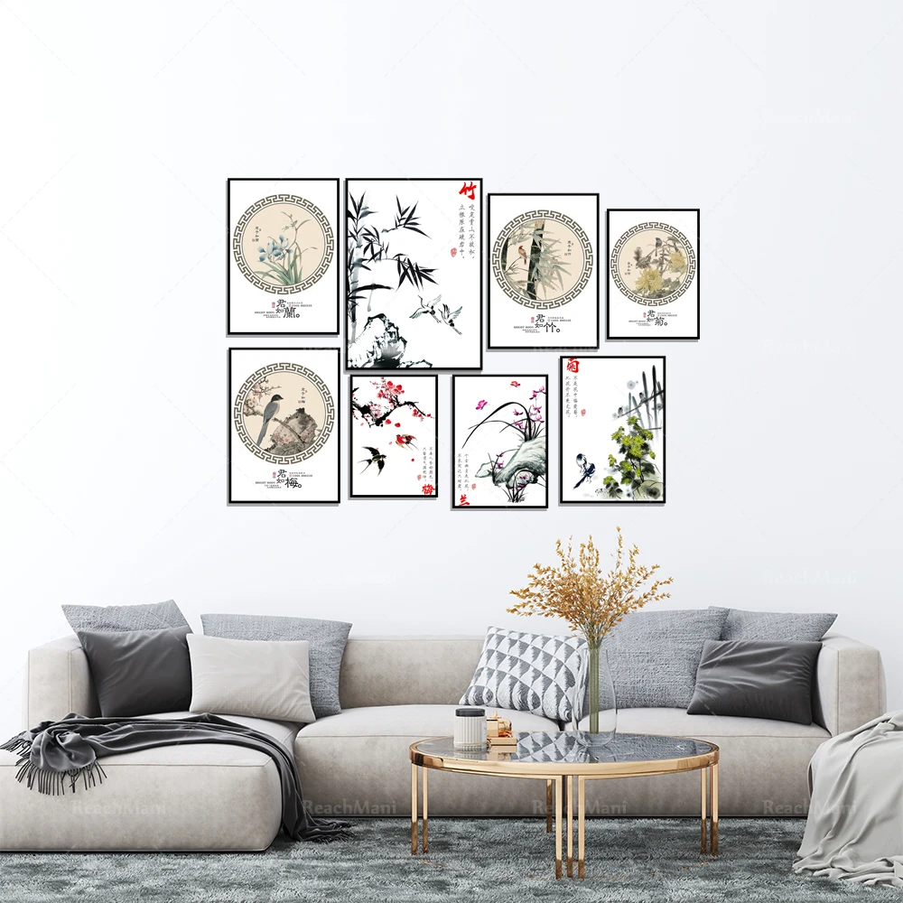 Chinese classical calligraphy poster, plum blossom, bamboo, chrysanthemum, orchid, flowers and birds, Chinese artwork decoration
Chinese classical calligraphy poster, plum blossom, bamboo, chrysanthemum, orchid, flowers and birds, Chinese artwork decoration
