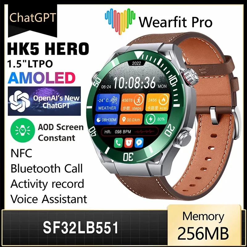 

WATCH Ultimate Smartwatch HK5 HERO 1.5inch AMOLED Compass NFC BT Call GPS Tracker Health Monitor Wireless Charging