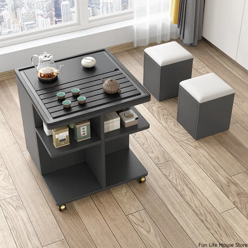

Простой Умный чайный столик, журнальный столик из черного золота и камня, многофункциональный Передвижной столик для хранения для гостиной, домашняя мебель